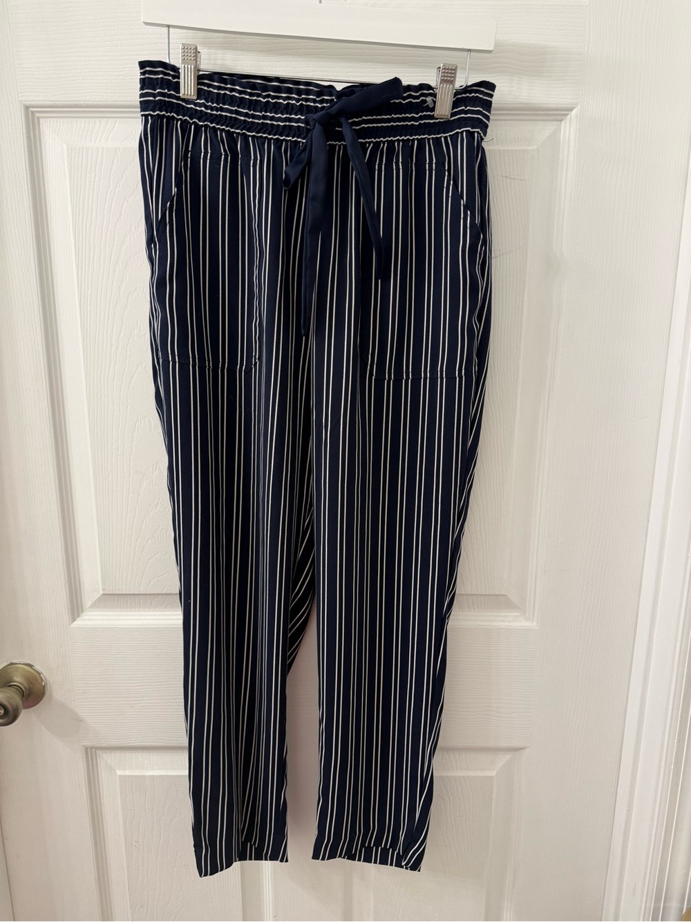 Ara Navy and White Striped Drawstring Trousers